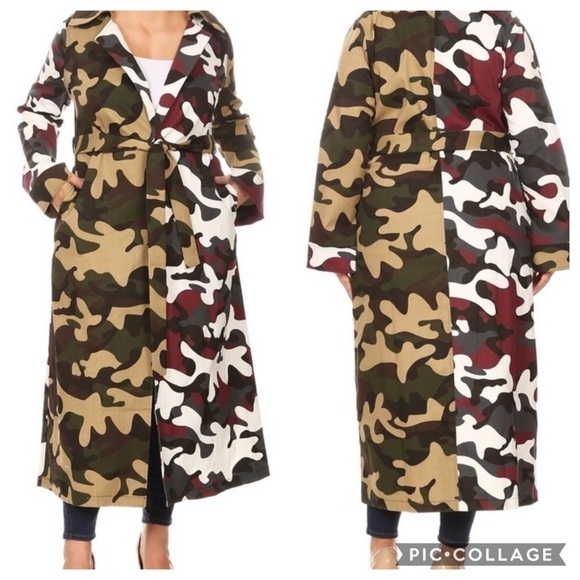 SALE!! Absolutely Stunning! Color Block Camo Trench - Picture 4 of 5